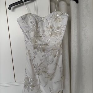 Milly Strapless White Dress with Silver Sequins